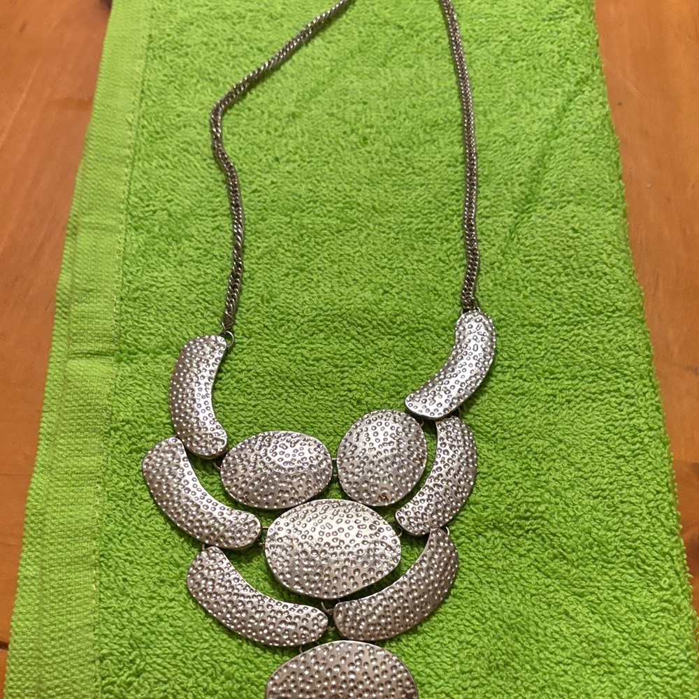 Silver Toned Textured Statement Necklace - Women Jewelry Necklaces
